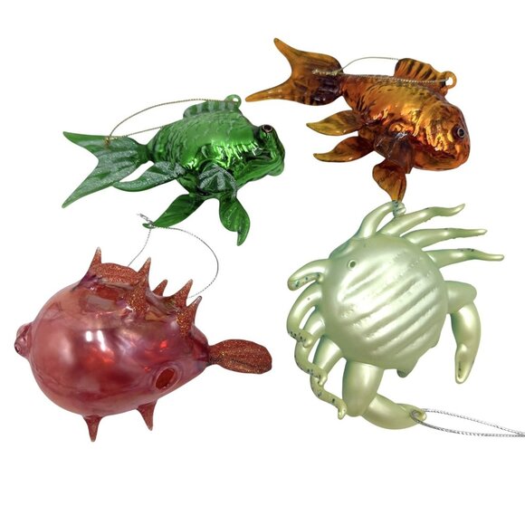 4 Glass Crab Koi Fish Pufferfish Ocean Seaside Coastal Tropical Ornament Lot - Picture 9 of 10